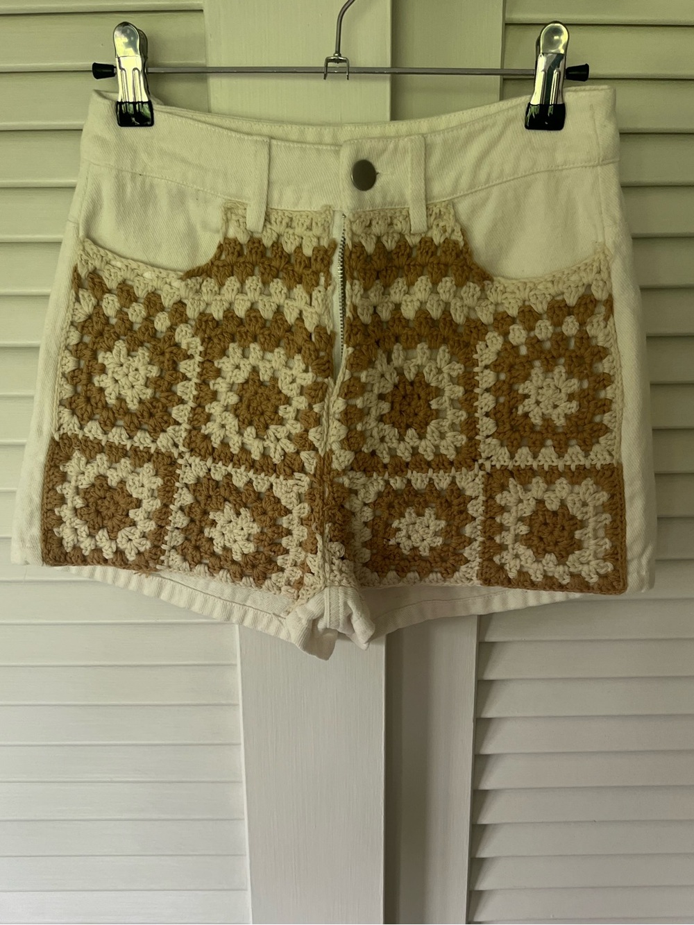Crochet Panel Cream and Tan Women's Shorts- Never worn